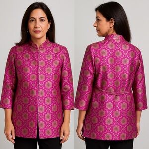 Roberta Freymann Zoe Brocade Jacket Women’s M Fuchsia ‎ Floral Silk‑Blend